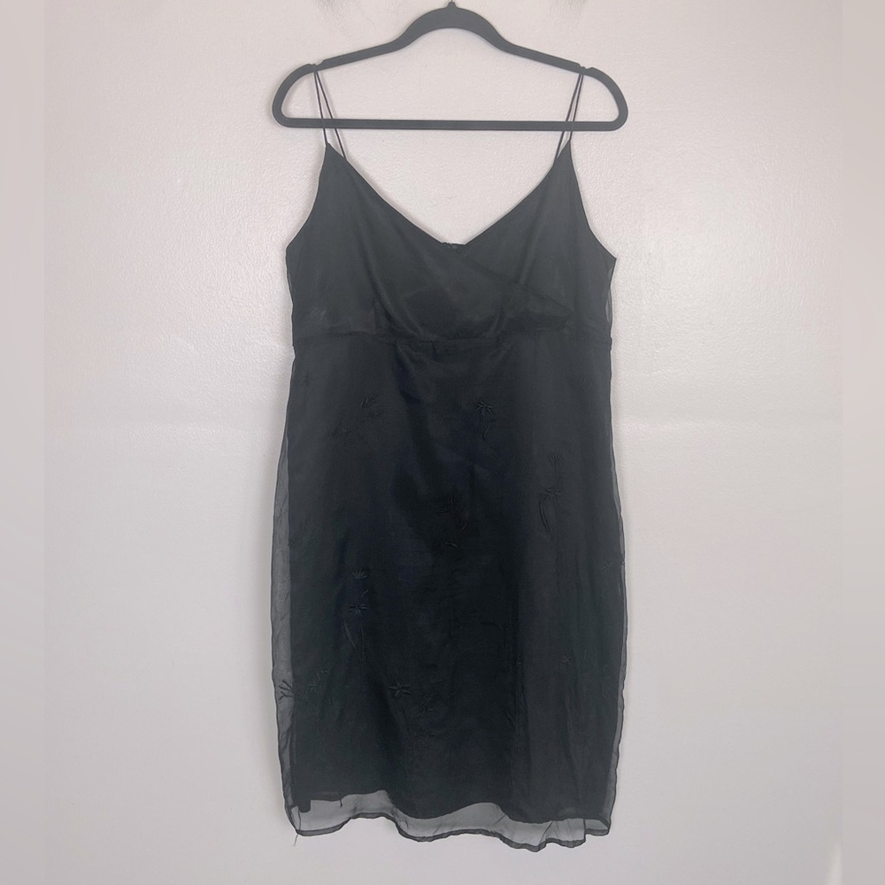 Relativity Silk Babydoll Midi Dress Size‎ XL Black Chiffon Embroidered Beaded